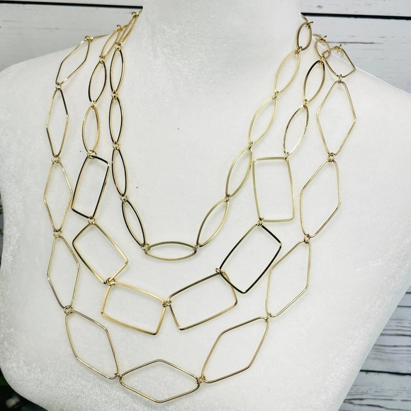 NWT French Connection Three Row Gold Long Chain Necklace - Picture 3 of 7